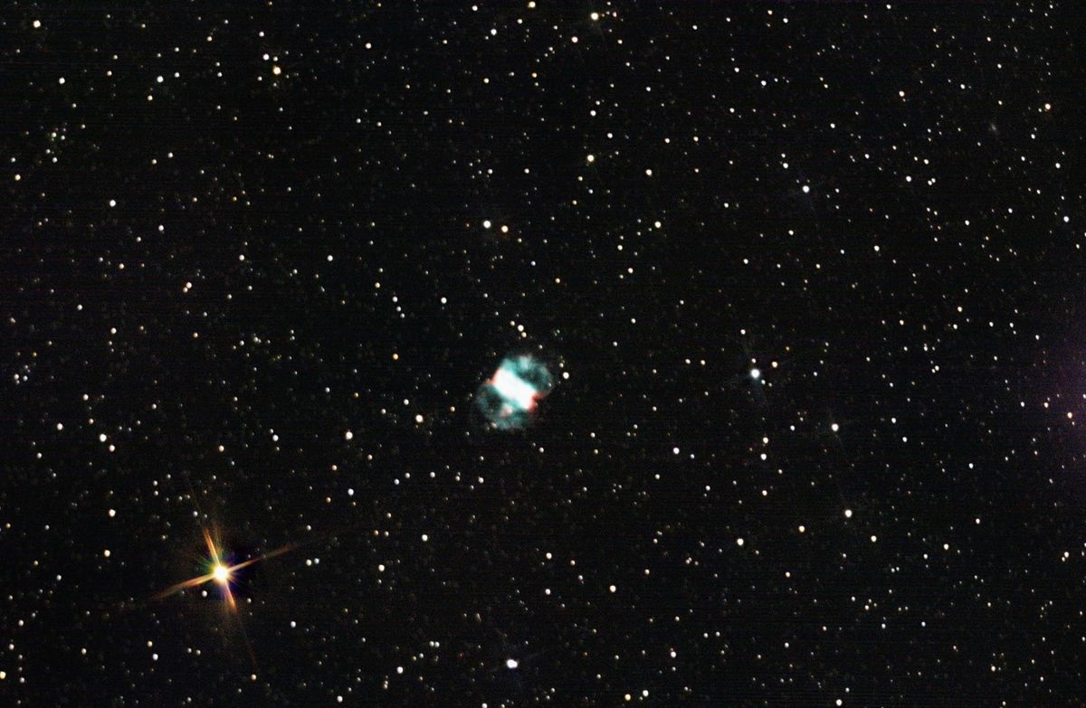 Messier 76 (Little Dumbbell Nebula) in Perseus — bipolar planetary nebula, photographed from Plau am See on 18 Oct 2025