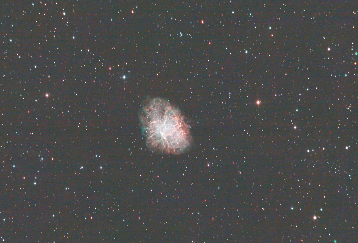 Messier 1 (Crab Nebula) in Taurus — supernova remnant of SN 1054, photographed from Plau am See on 15 Dec 2025