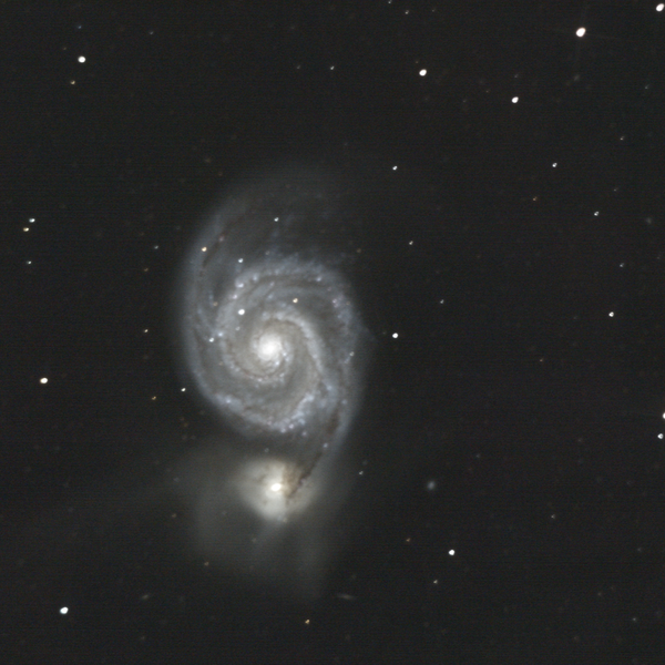 Messier 51 (Whirlpool Galaxy) and NGC 5195 in Canes Venatici — interacting spiral pair from Plau am See on 28 Dec 2025