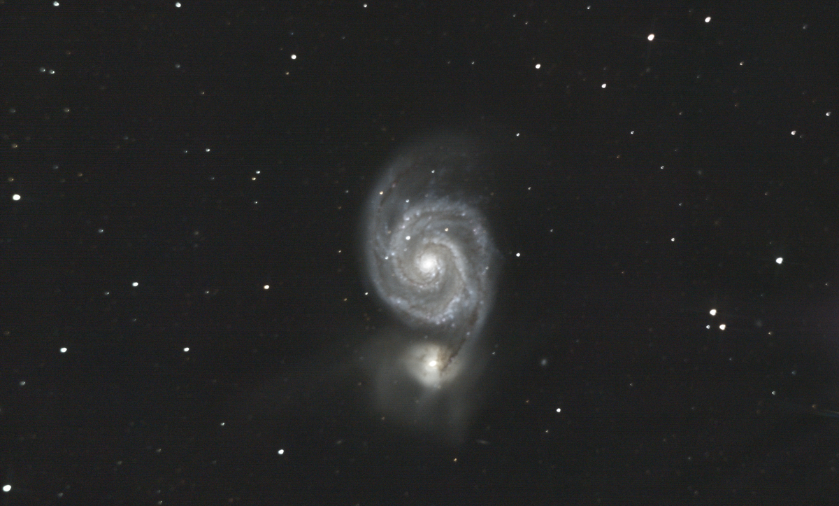 Messier 51 (Whirlpool Galaxy) and NGC 5195 in Canes Venatici — interacting spiral pair from Plau am See on 28 Dec 2025