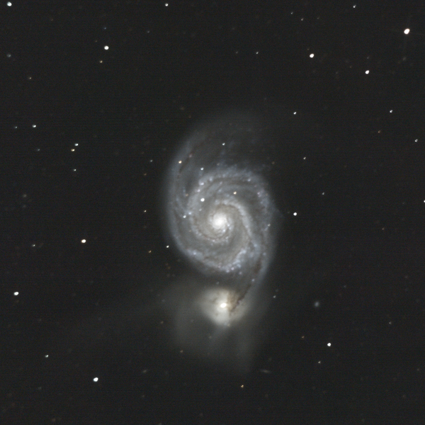 Messier 51 (Whirlpool Galaxy) and NGC 5195 in Canes Venatici — interacting spiral pair from Plau am See on 28 Dec 2025