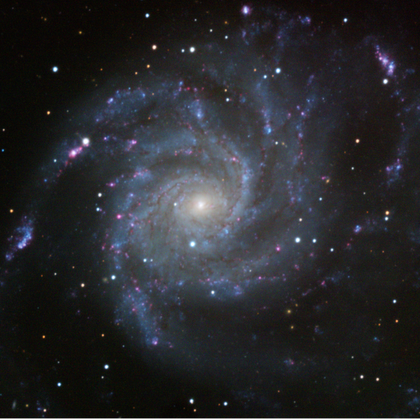 Messier 101 (Pinwheel Galaxy) in Ursa Major — mono LRGB + Hα stack from Plau am See