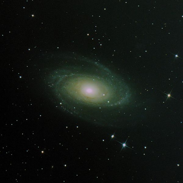 Bode's Galaxy (M81) in a wider field showing the spiral arms and surrounding starfield