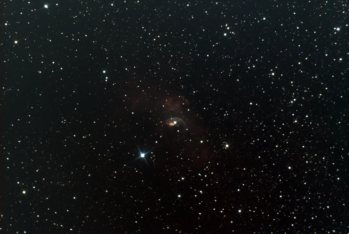NGC 7635 (Bubble Nebula) in Cassiopeia — wind-blown emission shell around BD+60° 2522, photographed from Plau am See on 3 Sep 2025