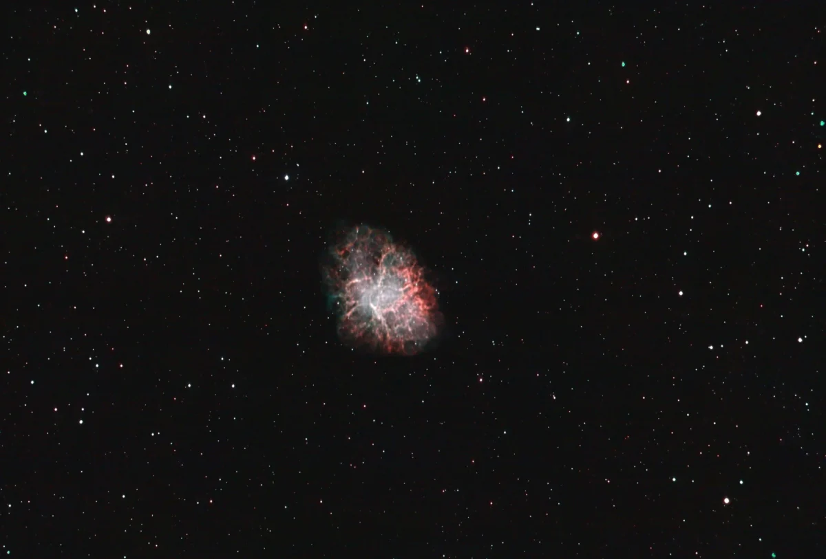 Messier 1 (Crab Nebula) in Taurus — supernova remnant of SN 1054, photographed from Plau am See on 15 Dec 2025