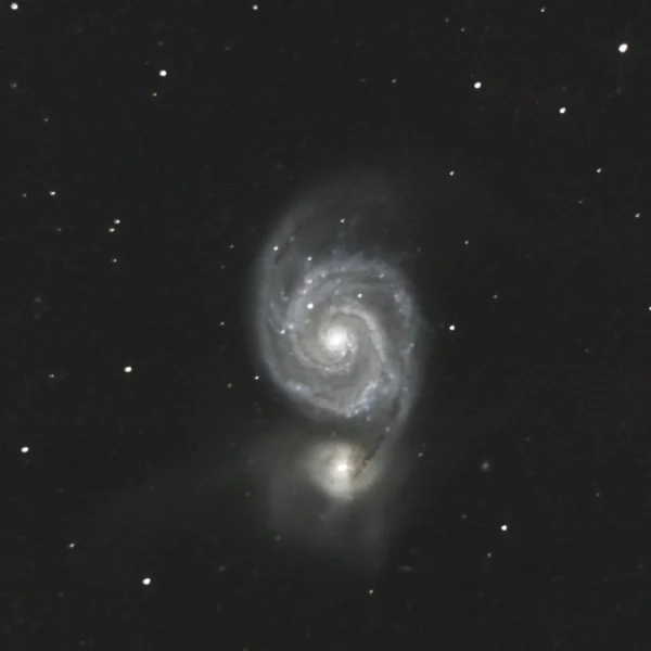Messier 51 (Whirlpool Galaxy) and NGC 5195 in Canes Venatici — interacting spiral pair from Plau am See on 28 Dec 2025