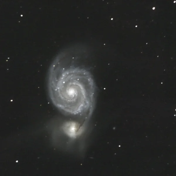 Messier 51 (Whirlpool Galaxy) and NGC 5195 in Canes Venatici — interacting spiral pair from Plau am See on 28 Dec 2025