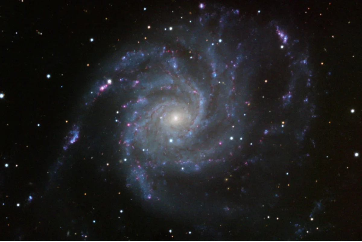 Messier 101 (Pinwheel Galaxy) in Ursa Major — mono LRGB + Hα stack from Plau am See
